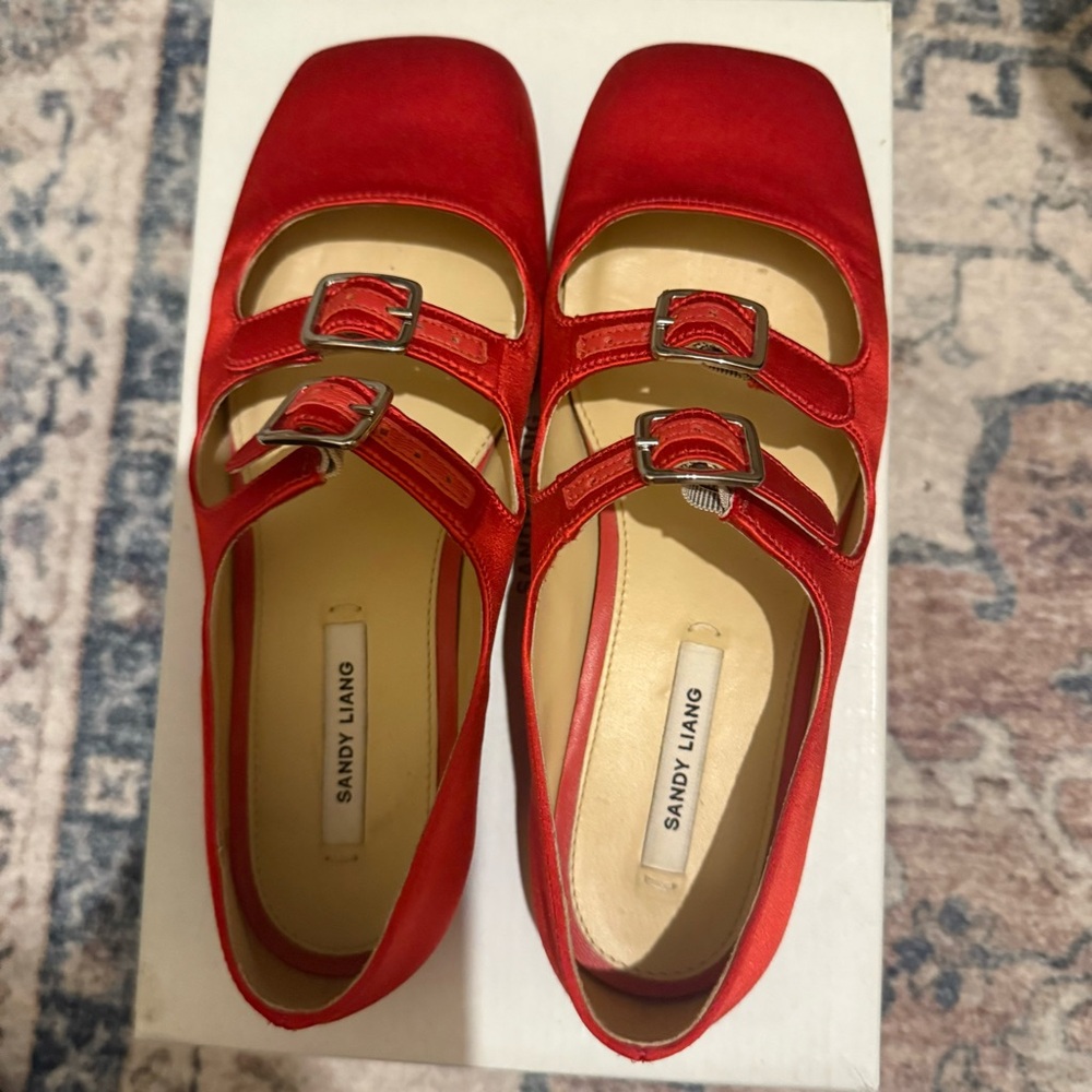Sandy Liang SSENSE Exclusive Red MJ Double Strap Ballerina Flats Size 36